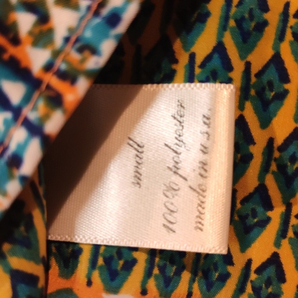 Jemma Women's Boho Short Sleeve Orange and Green Geo Print Top | Size Small - Picture 5 of 6